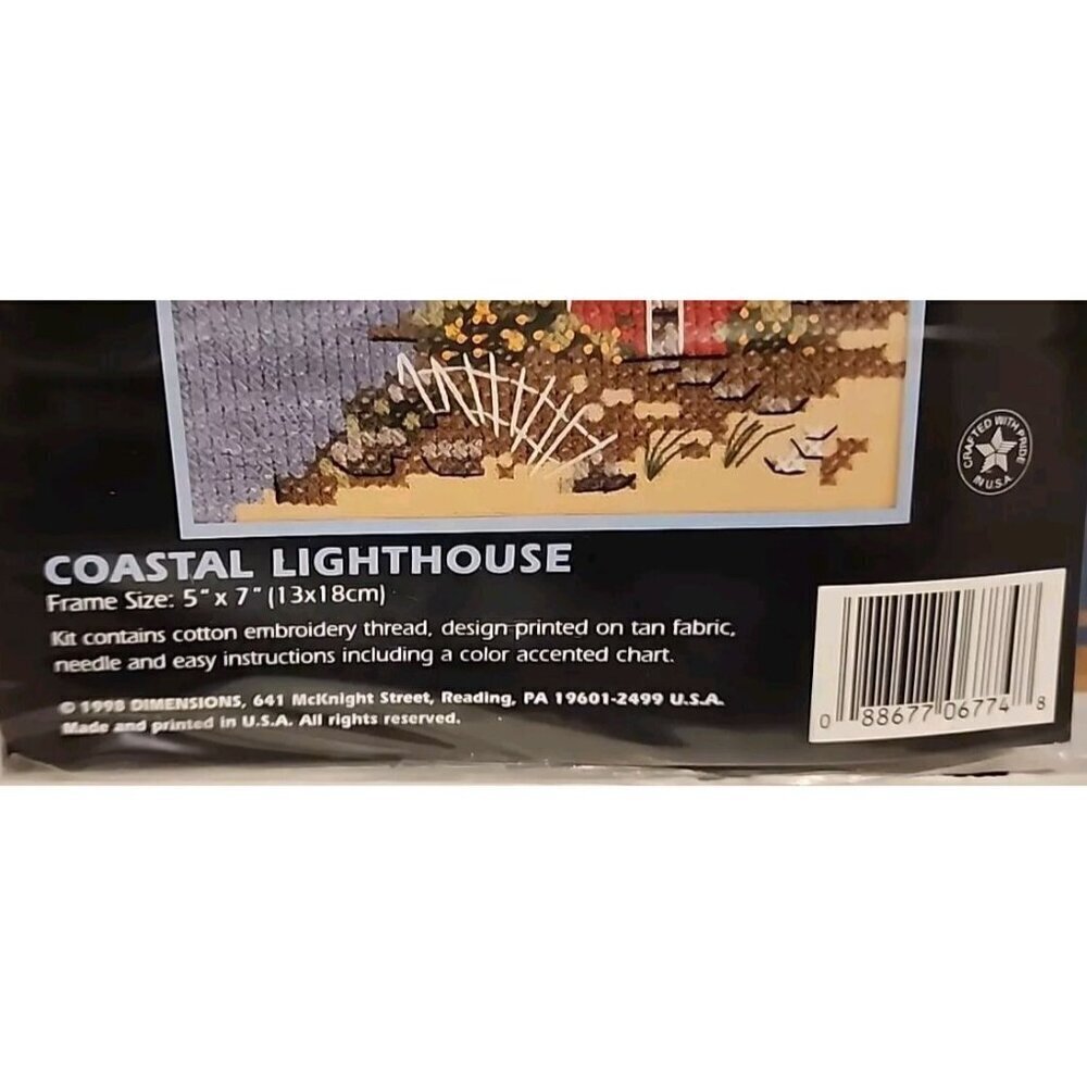 Coastal Lighthouse Stamped Cross Stitch Kit Dimensions NIP 5x7 Sailboat Sea Gull - Picture 2 of 4